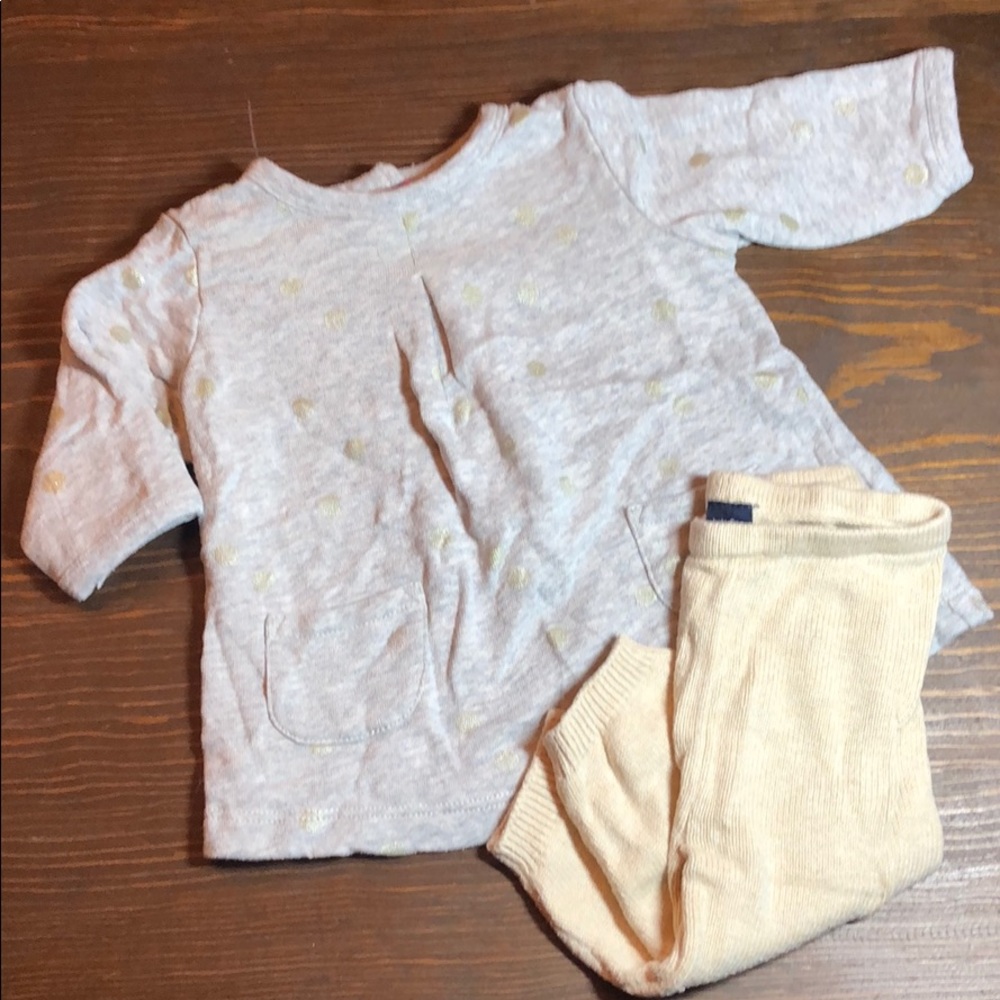 Boden gray dress with gold polkadot -gap pants